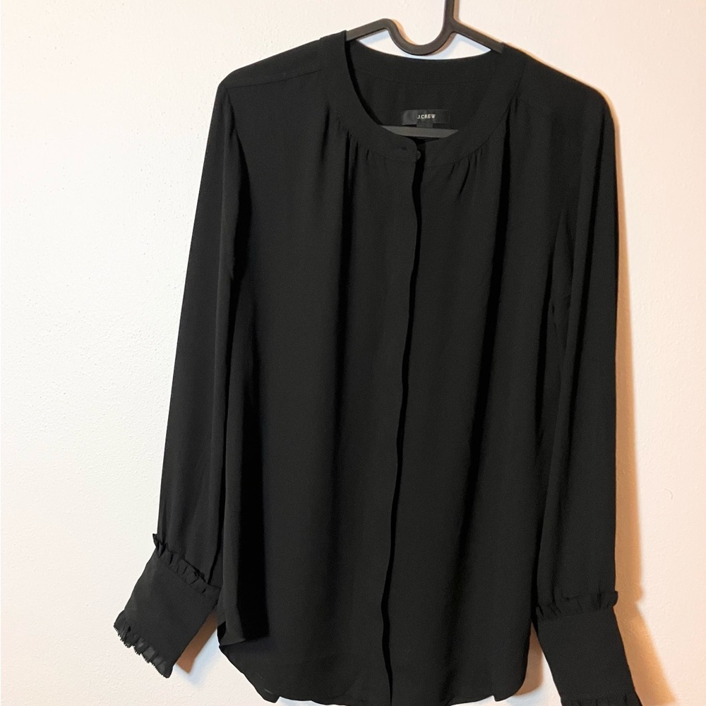 J. Crew Black‎ Blouse with Ruffle Cuffs